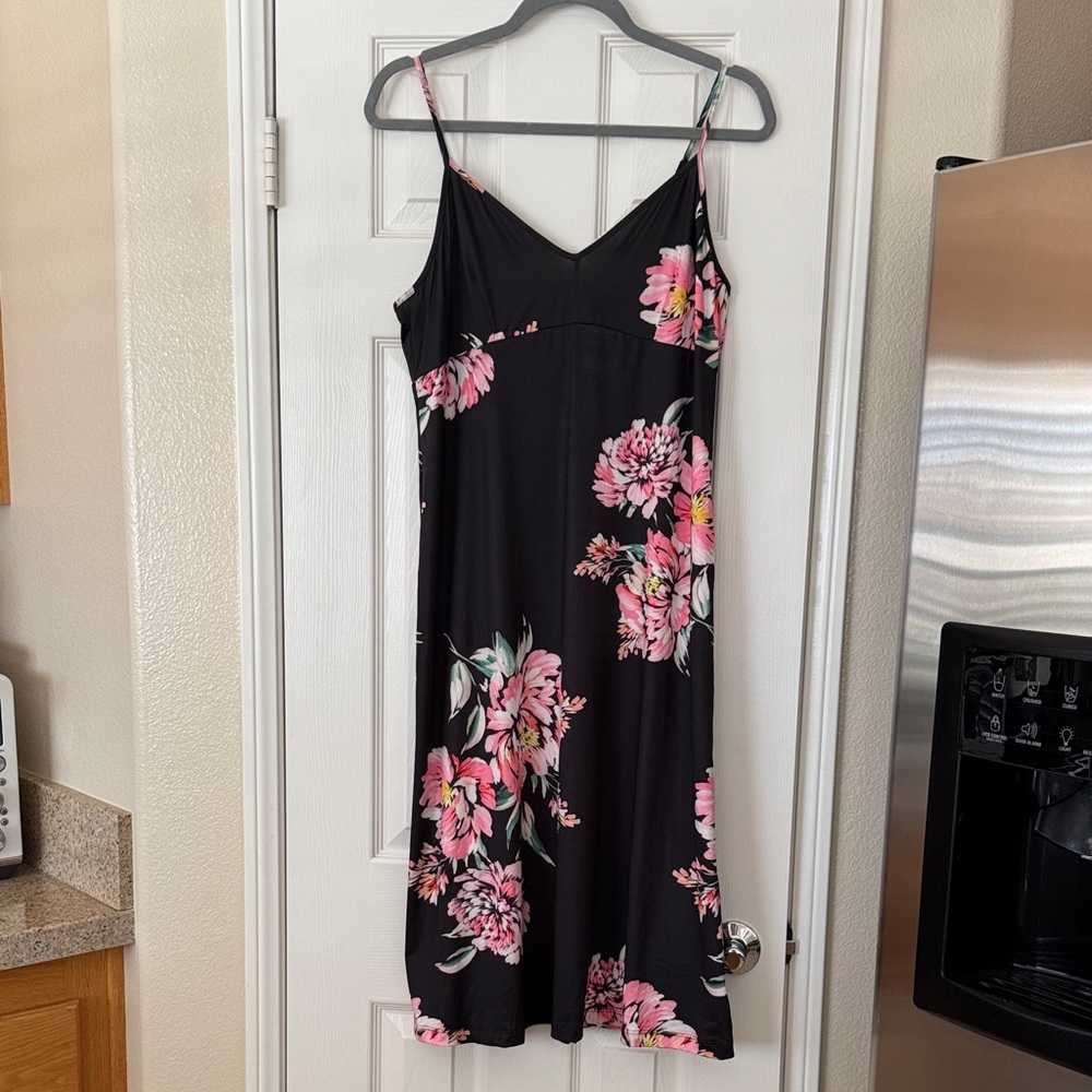 Johnny Was Underliner Black Dress with Pink Floral Design